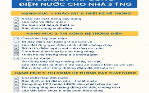 checklist thi công điện nước nhà 3 tầng