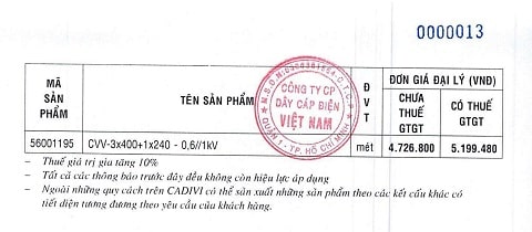 giá dây điện cadivi