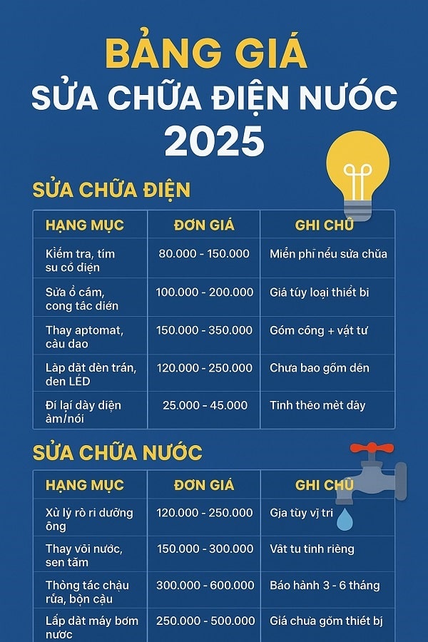 bang gia sua chua dien nuoc