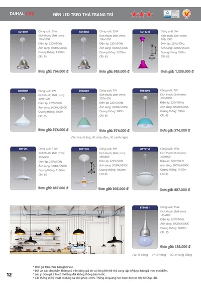bảng giá đèn led duhal 10