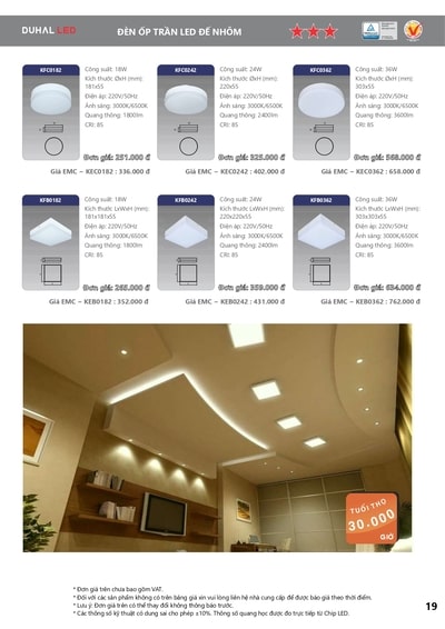 bảng giá đèn led duhal 17