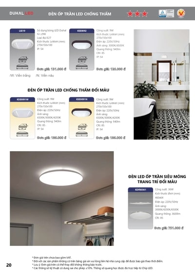bảng giá đèn led duhal 18
