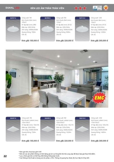 bảng giá đèn led duhal 20