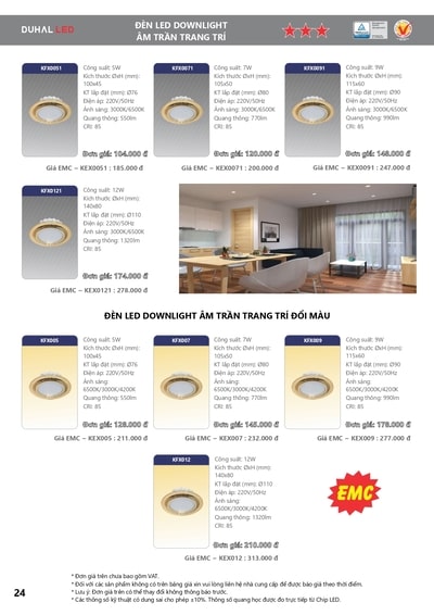 bảng giá đèn led duhal 22