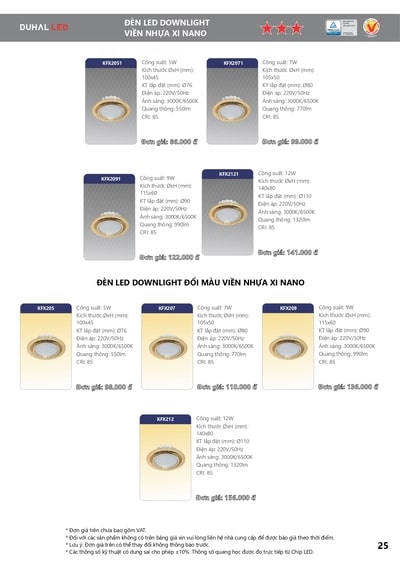 bảng giá đèn led duhal 23