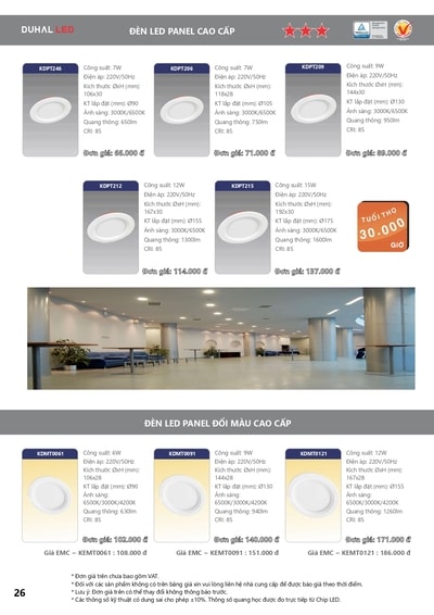bảng giá đèn led duhal 24