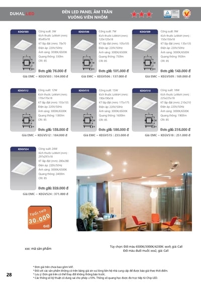bảng giá đèn led duhal 26