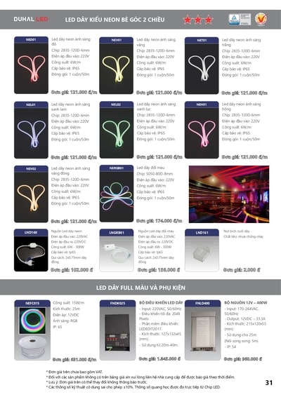 bảng giá đèn led duhal 29