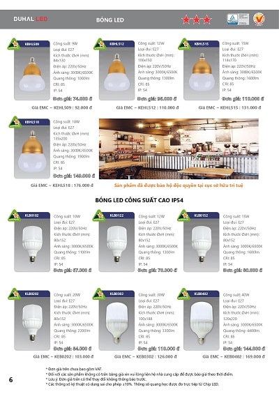 bảng giá đèn led duhal 4