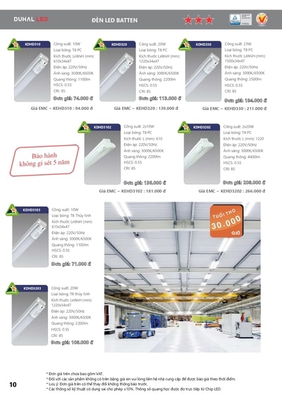 bảng giá đèn led duhal 8