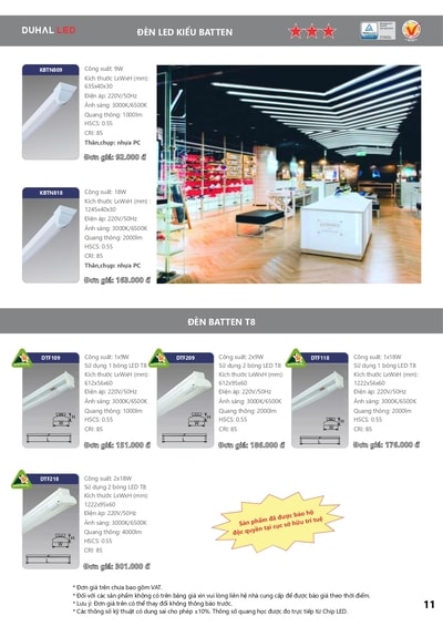 bảng giá đèn led duhal 9